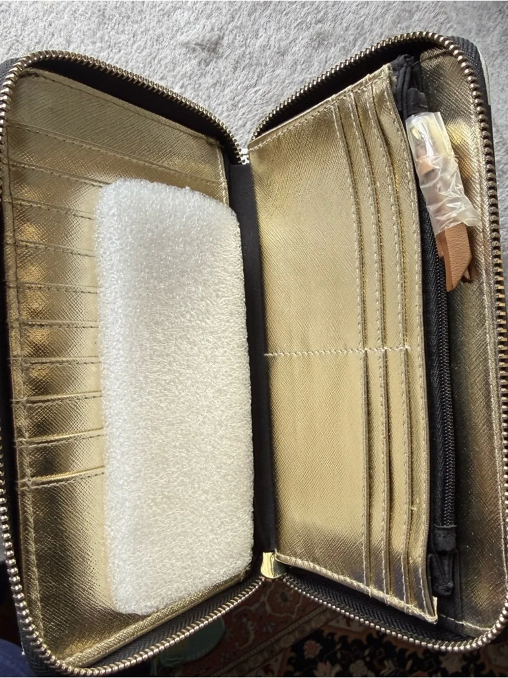 Kate Landry Black/White/Silver Polka Dot Wallet with Gold Logo - Picture 4 of 5